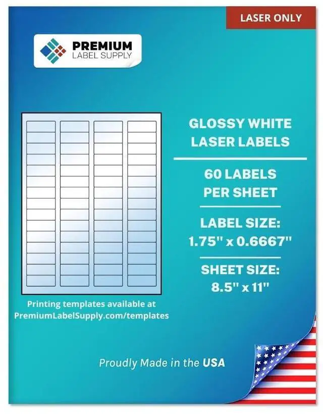 Main image of Glossy White Sticker Return Address Labels 1.75" x 0.6667" (60 per Sheet) (Glossy White for Laser Only, 30,000 Labels)