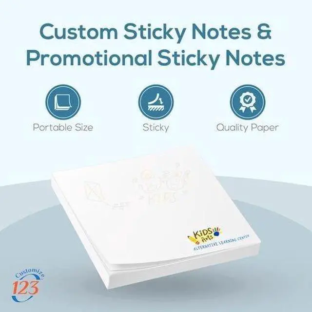 Alt view image 4 of 7 - Personalized Sticky Notes 3" x 3" with Text or Logo, Custom Note Pads, 25 Sheets 250 Pack Adhesive Notepad, to Do List Memo Pads, for Office, School, Business Marketing or Party Supplies, 250 Qty