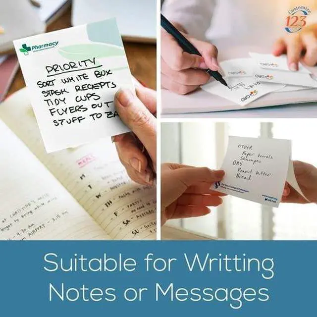 Alt view image 6 of 7 - Personalized Sticky Notes 3" x 3" with Text or Logo, Custom Note Pads, 25 Sheets 250 Pack Adhesive Notepad, to Do List Memo Pads, for Office, School, Business Marketing or Party Supplies, 250 Qty