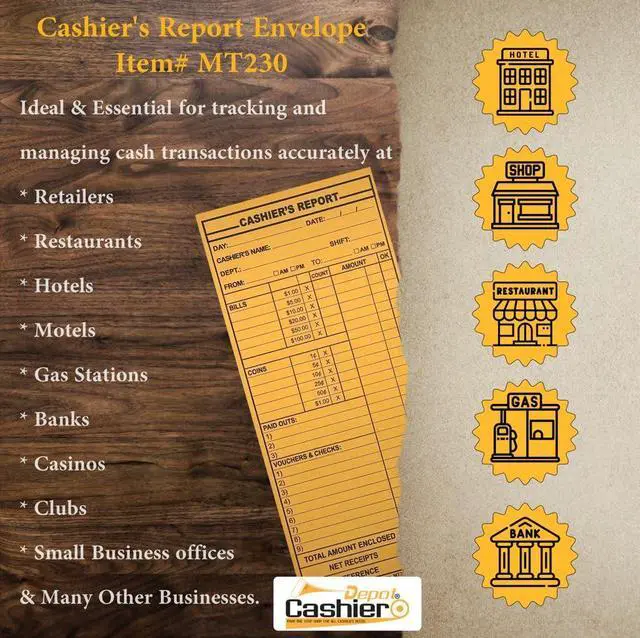 Alt view image 3 of 5 - 2500 Cashier Depot - Cashier's Report Envelope MT230, 4 1/2" x 10 3/8", Sturdy 24lb. Brown Kraft, Gum Flap, 2500 Count