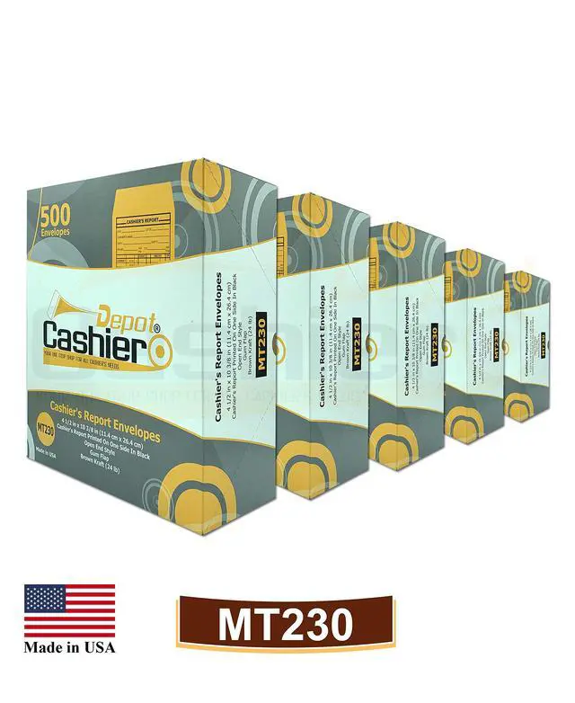 Alt view image 4 of 5 - 2500 Cashier Depot - Cashier's Report Envelope MT230, 4 1/2" x 10 3/8", Sturdy 24lb. Brown Kraft, Gum Flap, 2500 Count