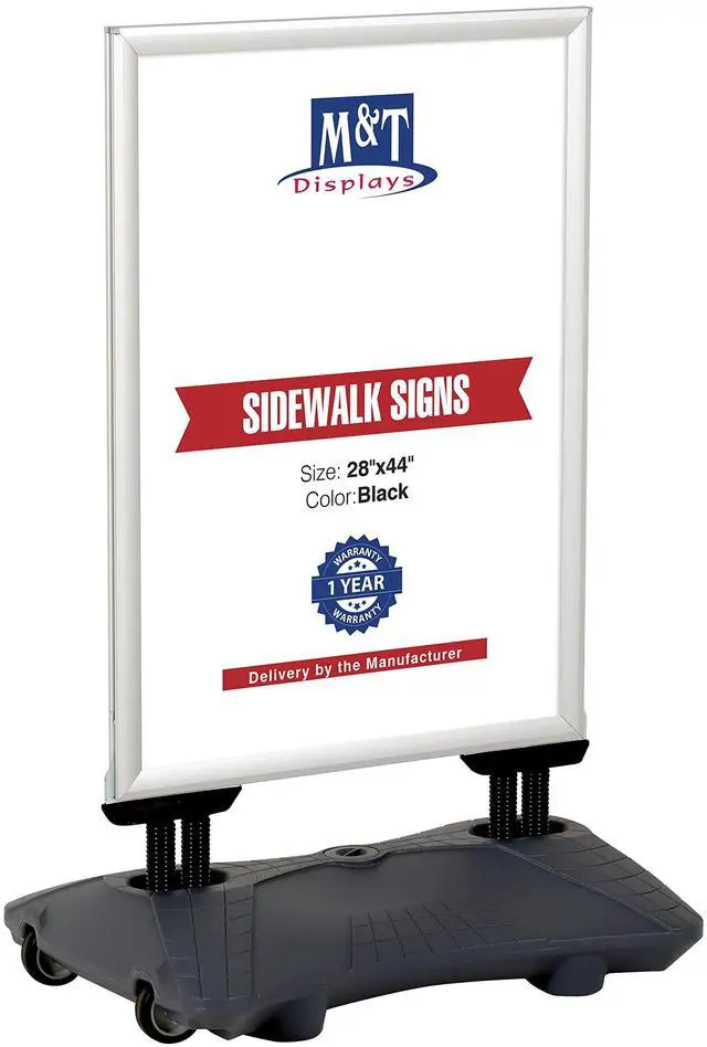 Main image of WindPro Lite Weather and Wind Resistant Outdoor Pavement Curb Sidewalk Sign Holder for 28x44 Inch Posters Silver Aluminum Easy Front Loading Snap Frame Durable LDPE Gray Water Base