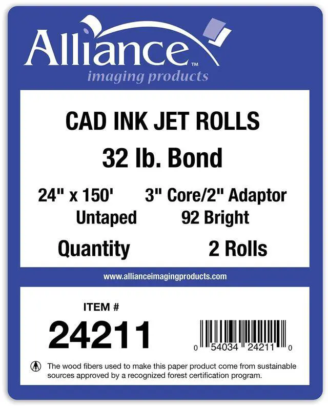 Alt view image 4 of 7 - Wide Format Paper 24" x 150' CAD Bond Rolls (32lb | 2 Rolls, 24 In x 150 FT | 3" Core)