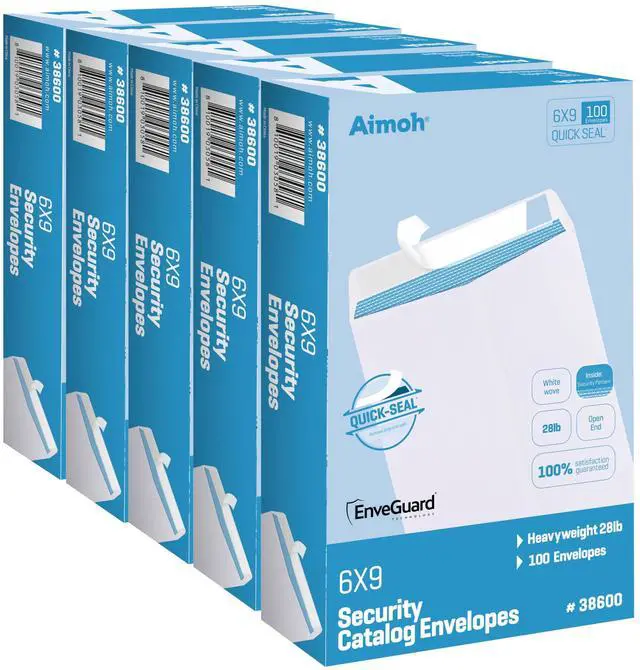Main image of 6 x 9 Self-Seal Security White Catalog Envelopes - 1 Case - 5 Packs - 1000 Envelopes - 28lb, Security Tinted, Ultra Strong Quick-Seal, 6x9 inch (38600-CS)