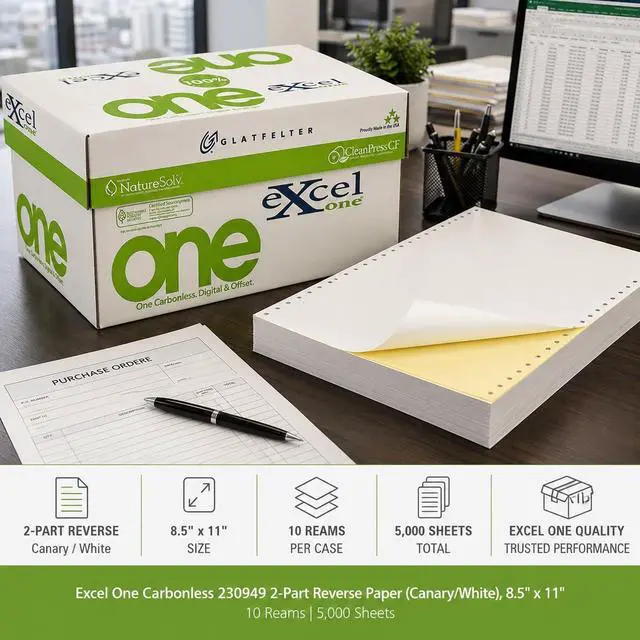 Alt view image 4 of 7 - Excel One Carbonless 230949 2-Part Reverse Paper (Canary/White), 8.5" x 11" (10 Reams) 5,000 Sheets