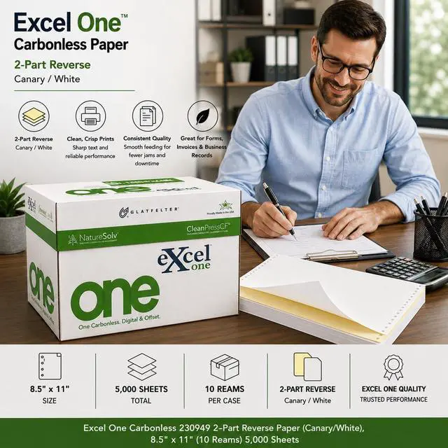 Alt view image 5 of 7 - Excel One Carbonless 230949 2-Part Reverse Paper (Canary/White), 8.5" x 11" (10 Reams) 5,000 Sheets