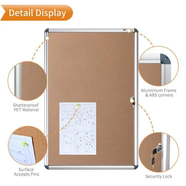 Alt view image 4 of 7 - Tamperproof Lockable Cork Noticeboard Class 1 Aluminium Framed 36x24 Inches, Pack of 2