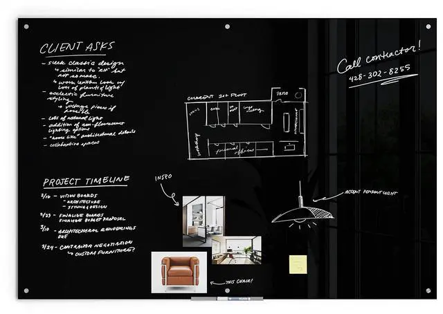 Alt view image 3 of 7 - Glass Non-Magnetic Dry-Erase Board, 72" X 48" Inches, Black Surface, Frameless