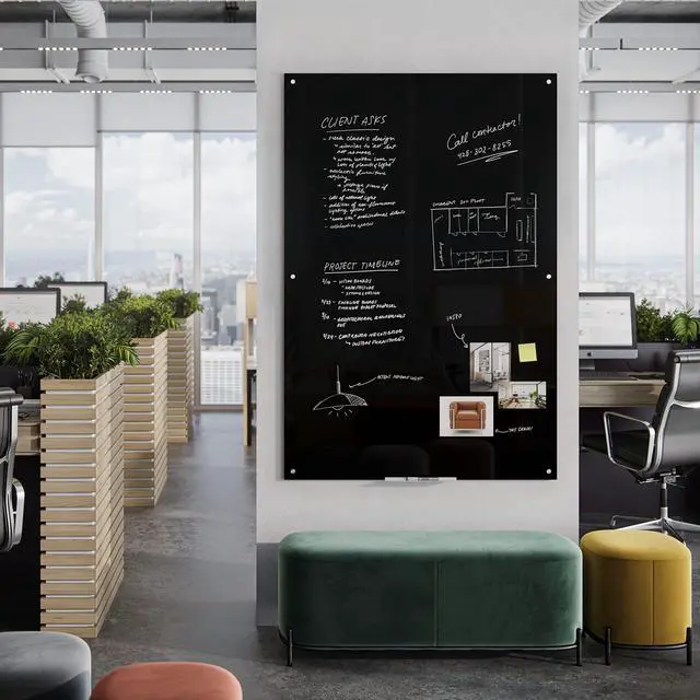 Alt view image 6 of 7 - Glass Non-Magnetic Dry-Erase Board, 72" X 48" Inches, Black Surface, Frameless