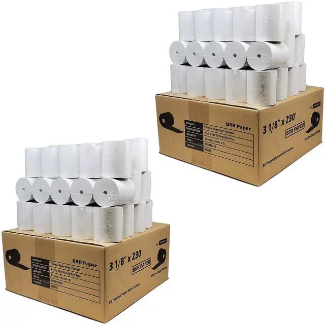 Main image of (55 GSM Paper Thickness Coreless) 3-1/8" x 230' (100 Rolls - 2 Cases) Bpa Free Thermal Receipt Printer Paper | No Branding | Blank Tabs | Drop Shipping