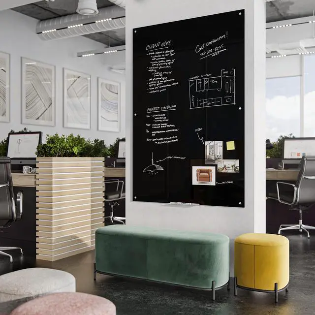 Alt view image 7 of 7 - Glass Non-Magnetic Dry-Erase Board, 72" X 48" Inches, Black Surface, Frameless