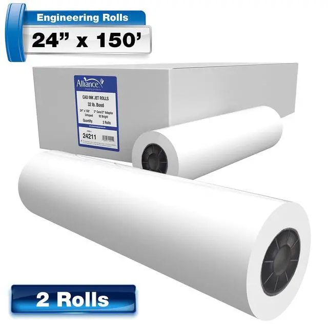 Alt view image 5 of 7 - Wide Format Paper 24" x 150' CAD Bond Rolls (32lb | 2 Rolls, 24 In x 150 FT | 3" Core)