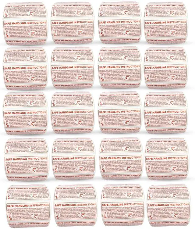 Main image of Food Safe Handling Instruction Labels for Meat | 2.25" x 1.125" Informational Food Safety Labels | Strong Adhesive Rolls | 1000 Labels Per Roll | Made in USA (20 Rolls)