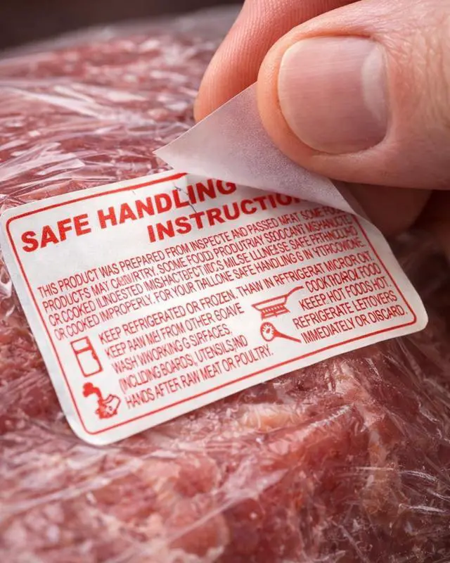Alt view image 6 of 7 - Food Safe Handling Instruction Labels for Meat | 2.25" x 1.125" Informational Food Safety Labels | Strong Adhesive Rolls | 1000 Labels Per Roll | Made in USA (20 Rolls)