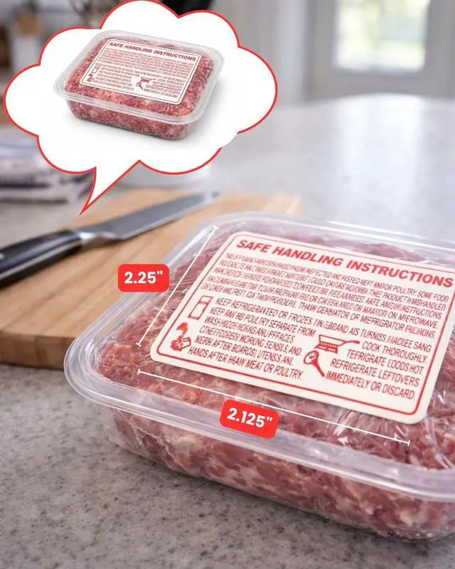 Alt view image 7 of 7 - Food Safe Handling Instruction Labels for Meat | 2.25" x 1.125" Informational Food Safety Labels | Strong Adhesive Rolls | 1000 Labels Per Roll | Made in USA (20 Rolls)