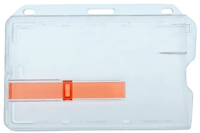 Main image of Bulk 100 Pack - Heavy Duty Hard Plastic Horizontal Badge Holder with Red Extractor Slide Out Tab - Easy Access Clear I'D Card Protector Case for Single Standard Credit Card Size Cards by
