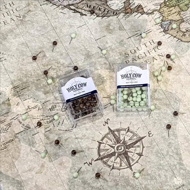 Alt view image 2 of 7 - Personalized Push Pin World Map on Canvas in Vintage Earth Tones, Customize with Your Names and Quote to Track Travels, World Map Pin Board, Travel Tracker (60x40, Rolled/Unframed)