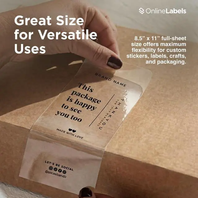 Alt view image 4 of 7 - 8.5 x 11 Waterproof Crystal Clear Gloss Sticker Paper (Laser Printers Only) - 250 Sheets - Full Sheet Labels - OnlineLabels