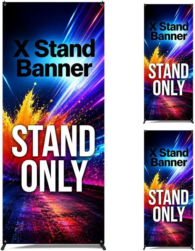 Main image of Premium Foldable X Banner Stand 24" Wide, Adjustable 6372" Black Fiberglass Frame, with Carry Bag Portable Display for Trade Shows, Retail & Events (Stand Only) (3 PACKS)