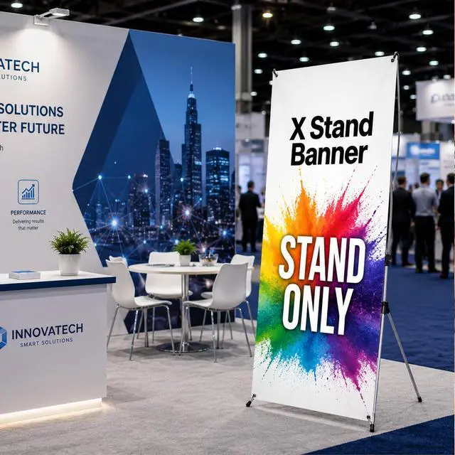 Alt view image 6 of 7 - Premium Foldable X Banner Stand 24" Wide, Adjustable 6372" Black Fiberglass Frame, with Carry Bag Portable Display for Trade Shows, Retail & Events (Stand Only) (3 PACKS)