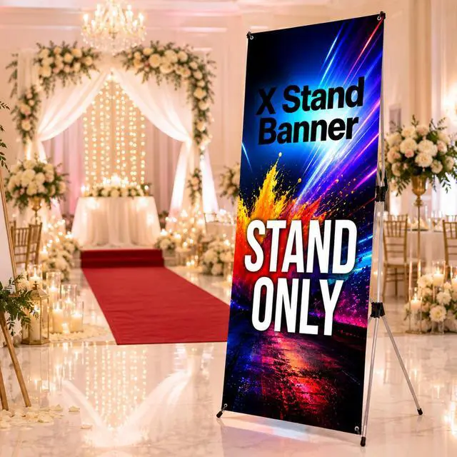 Alt view image 7 of 7 - Premium Foldable X Banner Stand 24" Wide, Adjustable 6372" Black Fiberglass Frame, with Carry Bag Portable Display for Trade Shows, Retail & Events (Stand Only) (3 PACKS)
