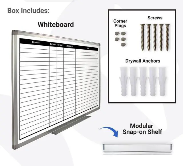 Alt view image 6 of 7 - Project Planning Whiteboard (36in x 24in) | Wall Mountable Aluminum Frame & Marker Tray - Easy Dry Erase and Magnetic - Stay Ahead of Schedule & Keep Your Team Informed