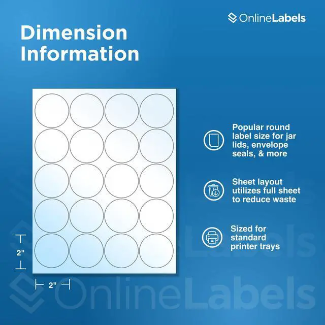 Alt view image 2 of 7 - 2 Inch White Gloss Round Labels - Pack of 5,000 Circle Stickers, 250 Sheets - Inkjet Printer