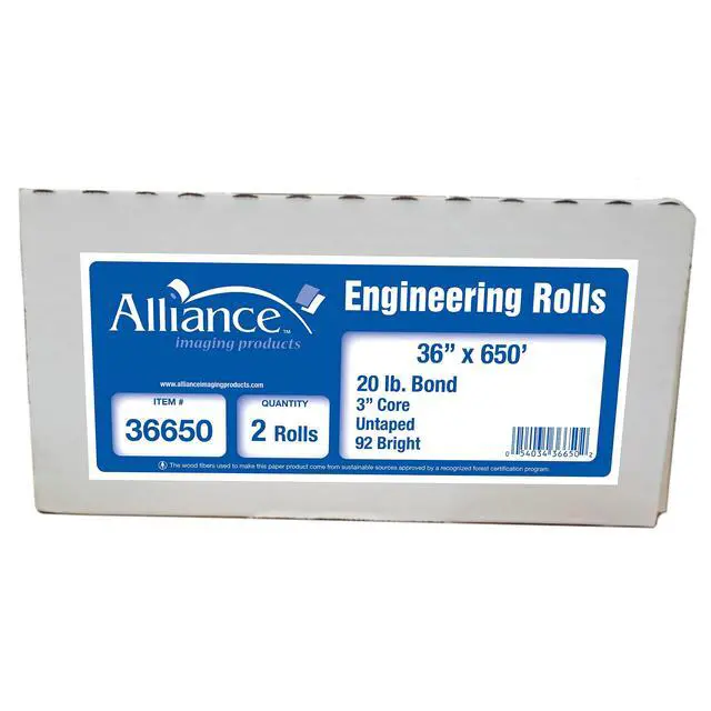 Alt view image 2 of 7 - Wide Format Paper 36" x 650' Rolls Bond Engineering (20lb | 2 Rolls, 36 In x 650 Ft | 3" Core)