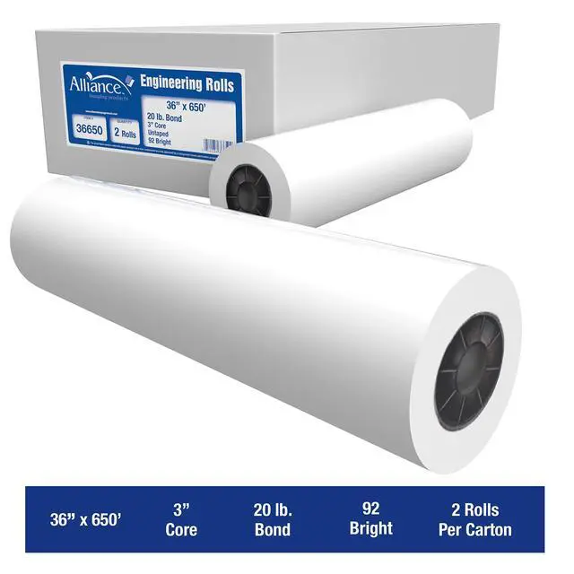 Alt view image 4 of 7 - Wide Format Paper 36" x 650' Rolls Bond Engineering (20lb | 2 Rolls, 36 In x 650 Ft | 3" Core)