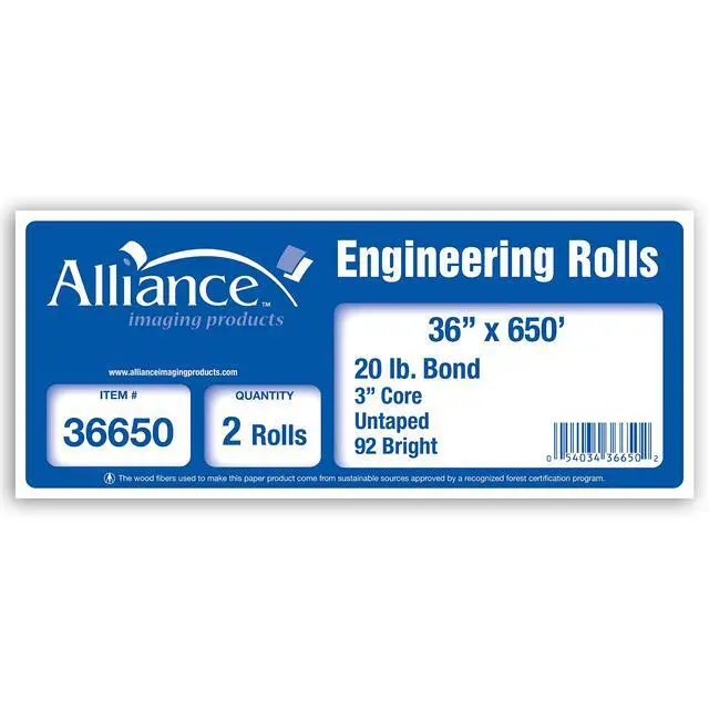 Alt view image 3 of 7 - Wide Format Paper 36" x 650' Rolls Bond Engineering (20lb | 2 Rolls, 36 In x 650 Ft | 3" Core)