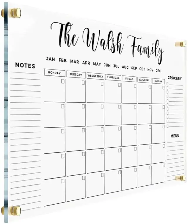 Main image of Large Personalized Acrylic Wall Calendar - Personalized 2026 Dry Erase Calendar Family Calendar Monthly and Weekly Board Family Planner (40x28", Standard Package)
