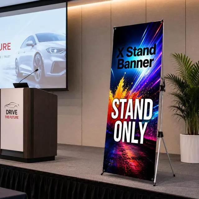 Alt view image 5 of 7 - Premium Foldable X Banner Stand 24" Wide, Adjustable 6372" Black Fiberglass Frame, with Carry Bag Portable Display for Trade Shows, Retail & Events (Stand Only) (3 PACKS)