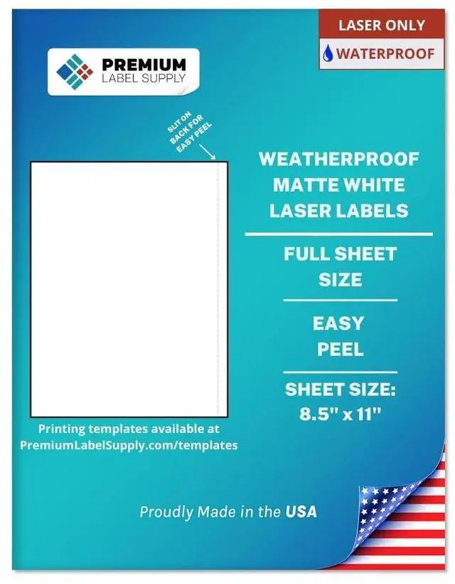 Main image of Waterproof Matte White Full Sheet Shipping Labels 8.5" x 11" Laser Printers Only 500 Sheets
