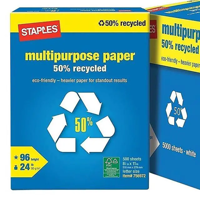 Alt view image 2 of 5 - 50% Recycled 8.5-Inch x 11-Inch Multipurpose Paper 24 lbs 96 Bright, 10 RM/CT, For Office, School & Home