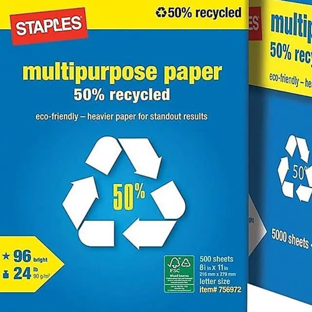 Alt view image 4 of 5 - 50% Recycled 8.5-Inch x 11-Inch Multipurpose Paper 24 lbs 96 Bright, 10 RM/CT, For Office, School & Home