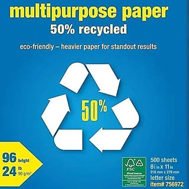 Alt view image 5 of 5 - 50% Recycled 8.5-Inch x 11-Inch Multipurpose Paper 24 lbs 96 Bright, 10 RM/CT, For Office, School & Home