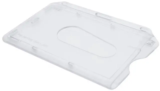 Main image of Bulk 50 Pack - Slim Heavy Duty Horizontal ID Badge Holders - Hard Plastic (Holds 1 Card) Clear Polycarbonate - Single CR80 30 Mil - Rigid Case Easy Access with Thumb Notch Dispenser by