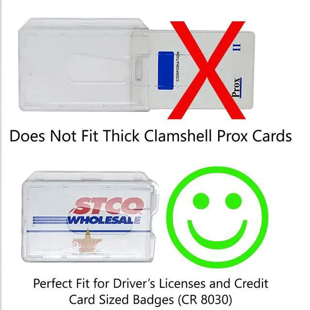 Alt view image 3 of 7 - Bulk 50 Pack - Slim Heavy Duty Horizontal ID Badge Holders - Hard Plastic (Holds 1 Card) Clear Polycarbonate - Single CR80 30 Mil - Rigid Case Easy Access with Thumb Notch Dispenser by