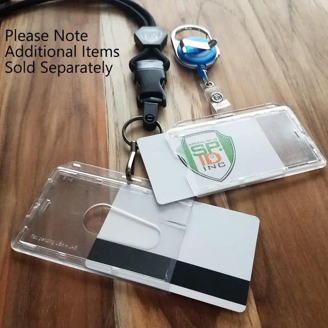Alt view image 7 of 7 - Bulk 50 Pack - Slim Heavy Duty Horizontal ID Badge Holders - Hard Plastic (Holds 1 Card) Clear Polycarbonate - Single CR80 30 Mil - Rigid Case Easy Access with Thumb Notch Dispenser by
