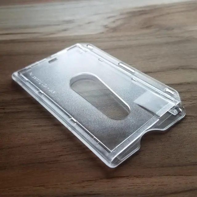 Alt view image 6 of 7 - Bulk 50 Pack - Slim Heavy Duty Horizontal ID Badge Holders - Hard Plastic (Holds 1 Card) Clear Polycarbonate - Single CR80 30 Mil - Rigid Case Easy Access with Thumb Notch Dispenser by
