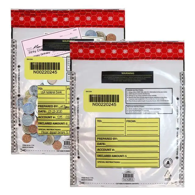 Alt view image 2 of 7 - 9 x 12 Inch Tamper Evident Bank Deposit Bags with FRAUDSTOPPER Level 4 Security, 500 Pack (Clear)