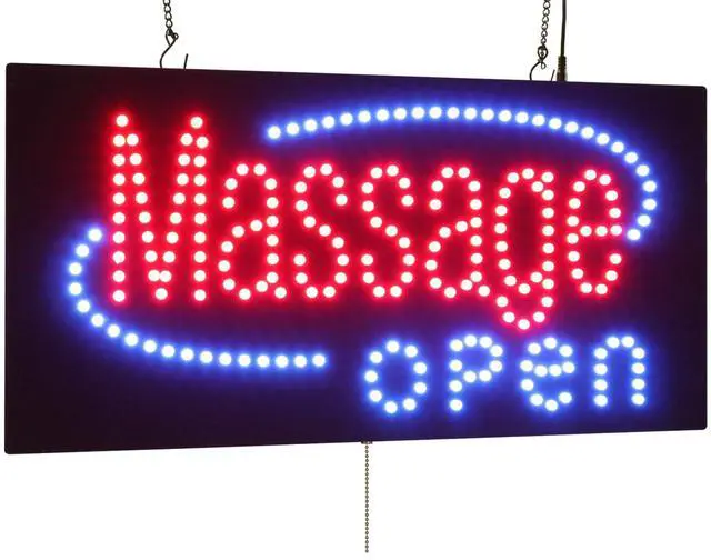 Main image of Massage Open Sign, Jumbo size, 31"x17", 78x43cm, LED, Neon, Florescent, Signage, Signboard, Display, Billboard, Screen, Grand Opening, Gift