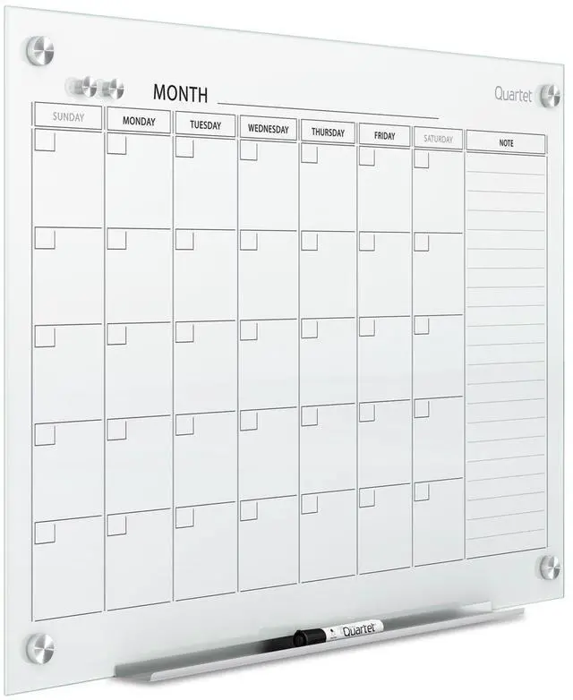 Main image of Dry Erase White Board 36"W x 24"H Glass Calendar, Magnetic Planning Board, White (GC2418F)
