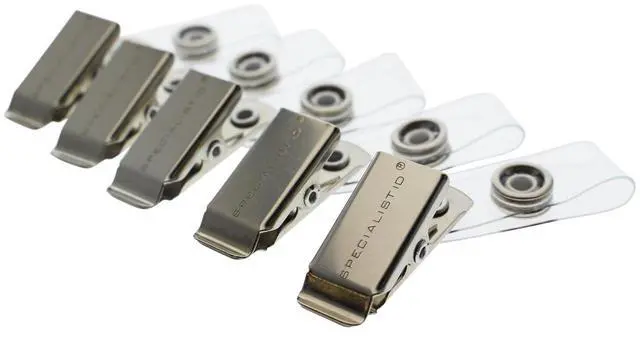 Alt view image 4 of 7 - Bulk 1000 Pack - Premium Clothing Friendly ID Badge Clips - Metal Alligator Swivel Card Clip & Clear Plastic PVC Vinyl Strap with Button Snap Great for Name Tags & Access Badges by