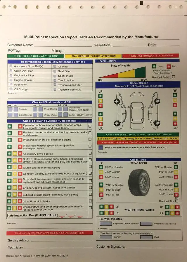 Main image of Multi Point Inspection Form 2 Part - FD-QC-O (1000)