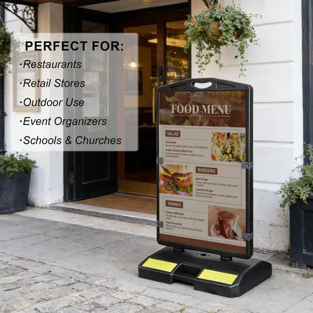 Alt view image 2 of 7 - 2-Pack Sidewalk Sign 22x30 Inch Double Sided Sandwich Board Plastic Outdoor Advertising Signboard with Water-filled Base for Restaurant, Business, Events, Grey (Frame only)