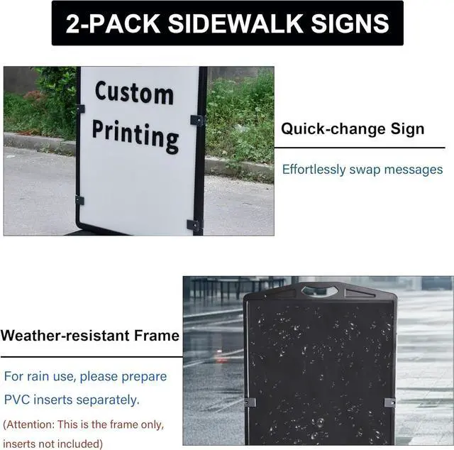 Alt view image 5 of 7 - 2-Pack Sidewalk Sign 22x30 Inch Double Sided Sandwich Board Plastic Outdoor Advertising Signboard with Water-filled Base for Restaurant, Business, Events, Grey (Frame only)