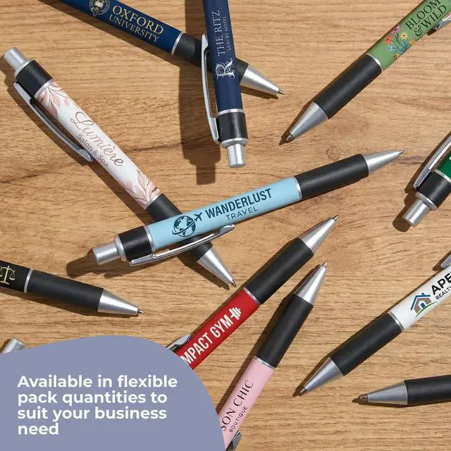 Alt view image 6 of 7 - Personalized Ballpoint Pens, Customizable Writing Pens with Logo, Name or Text, Black Ink, Rubber Grip, Retractable, White, Pack of 250, for Office Supplies, Desk Accessories, School Events