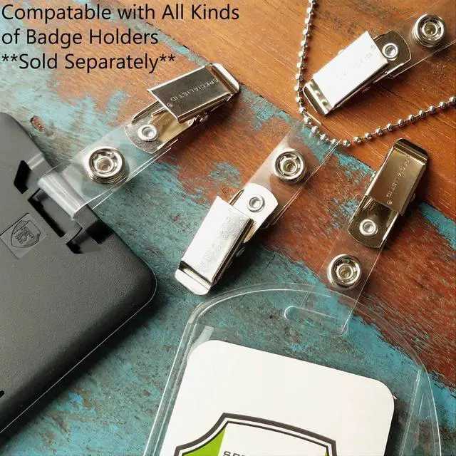 Alt view image 7 of 7 - Bulk 1000 Pack - Premium Clothing Friendly ID Badge Clips - Metal Alligator Swivel Card Clip & Clear Plastic PVC Vinyl Strap with Button Snap Great for Name Tags & Access Badges by