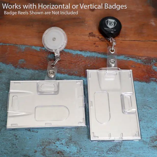 Alt view image 5 of 7 - Bulk 50 Pack - RFID Blocking Rigid Shielded 2-Card Badge Holder - Double Sided I'd Card Protector with Thumb Slide Removal - Horizontal or Vertical Orientation by